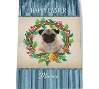 YAASIMOULE Happy Easter Pug Dog Custom Name Canvas