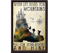YAASIMOULE Hiking When Life Gives You Moutains Put On Your Boots And Hike Poster Framed Matte Canvas
