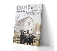 YAASIMOULE Home Is Where The Heart Is Farmer Angus Cow Canvas Wall Art