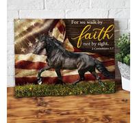 YAASIMOULE Horse For We Walk By Faith Not By Sight American Flag Canvas Prints Wall Art Wall Art