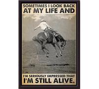 YAASIMOULE Horse Rodeo Sometimes I Look Back At My Life Im Seriously Impressed That Still Alive Poster Framed Matte Canvas