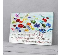 YAASIMOULE I Choose To Find Joy Colorful Flower Dragonfly Canvas Wall Art