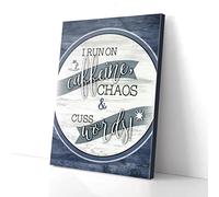 YAASIMOULE I Run On Caffeine Chaos & Cuss Words Blue Wood Frame Canvas Prints Wall Art