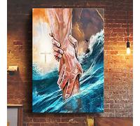 YAASIMOULE In the sea Take his hand Jesus Portrait Canvas Print Wall Art