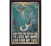YAASIMOULE Into Ocean I Go To Lose My Mind And Find Soul Vintage Poster Mermaid Wall Art Gift For Fairy Tales Lover Girlfriend Moon Framed Matte Canvas Prints