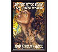 YAASIMOULE Into Tattoo Studio I Go To Lose My Mind And Find Soul Poster Art Wall Gift For Tattooed People Yakuza Artist Framed Matte Canvas Prints