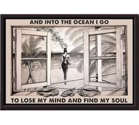 YAASIMOULE Into The Ocean I Go To Lose My Mind And Find Soul Surfing Poster Framed Matte Canvas