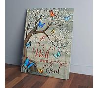 YAASIMOULE It Is Well With My Soul Tree Color Butterfly Canvas Wall Art