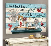 YAASIMOULE Jesus Cardinal Start each day with grace & gratitude Landscape Canvas Print Wall Art