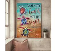 YAASIMOULE Jesus Colorful turtle Walk by faith not by sight Portrait Canvas Print Wall Art