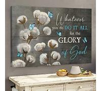 YAASIMOULE Jesus Cotton flower with butterfly Whatever you do it all for the glory of God Landscape Canvas Print Wall Art