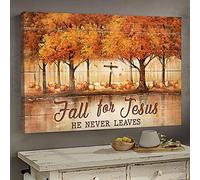 YAASIMOULE Jesus Fall tree and pumpkin Fall for Jesus, he never leaves Landscape Canvas Print Wall Art