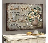 YAASIMOULE Jesus Flower in brown vintage vase Thank God for what you have Landscape Canvas Print Wall Art