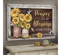 YAASIMOULE Jesus Hummingbird and Sunflower Prayers go up Blessings come down Landscape Canvas Print Wall Art