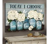 YAASIMOULE Jesus Hydrangea in vase Today I choose faith, hope, love, peace, joy Landscape Canvas Print Wall Art
