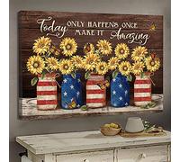 YAASIMOULE Jesus Sunflower and US Flag Jars Today only happens once Landscape Canvas Print Wall Art
