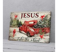 YAASIMOULE Jesus Take The Wheel Red Truck Cardinal Canvas Prints