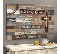 YAASIMOULE Jesus Wooden cross I still believe in amazing grace Landscape Canvas Print Wall Art