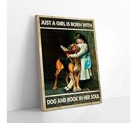 YAASIMOULE Just A Girl Is Born With Dog And Book In Her Soul Canvas Prints Wall Art