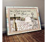 YAASIMOULE Lambs with cotton tree farm Be still and know that I am God Jesus Landscape Canvas Print Wall Art