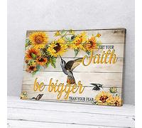 YAASIMOULE Let Your Faith Be Bigger Sunflower Hummingbird Canvas Prints Wall Art