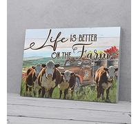 YAASIMOULE Life Is Better On The Farm Cow Canvas Prints Wall Art