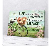 YAASIMOULE Life Is Like Riding Flower Bike Birds Hippie Canvas Prints Wall Art
