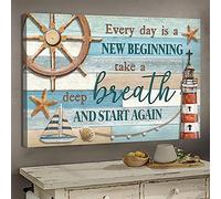 YAASIMOULE Lighthouse and the sea Every day is a new beginning Jesus Landscape Canvas Print Wall Art