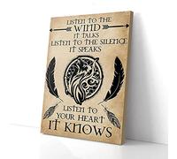 YAASIMOULE Listen To The Wind Wolf Native American Canvas Prints Wall Art