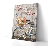 YAASIMOULE Love Bring You Home Flower Bicycle Dragonfly Canvas Wall Art
