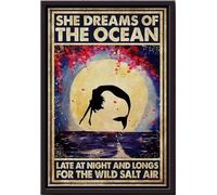 YAASIMOULE Mermaid Dreams Of Ocean Longs For Wild Salt Air Oil Paiting Poster Home Decor Wall Art Canvas With Frame Housewarming Birthday Gift Girl Lovers Meimaid Moon Framed Matte Prints