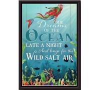 YAASIMOULE Mermaid Dreams Of Ocean Longs For Wild Salt Air Poster Home Decor Wall Art Canvas With Frame Housewarming Birthday Gift Girl Lovers Meimaid Sea Framed Matte Prints