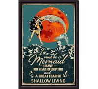 YAASIMOULE Mermaid Has No Fear Of Depths And Great Oof Shallow Living Poster Decor Wall Art Gift For Girl Fairy Tales Lover Sea Framed Matte Canvas Prints