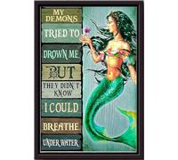 YAASIMOULE Mermaid My Demons Tried To Drown Me Poster Decor Wall Art Canvas Gift For Girl Women Fairy Tales Lover Ocean Sea Strong Framed Matte Prints