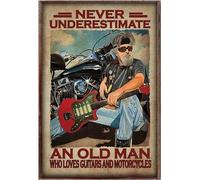 YAASIMOULE Never Underestimate An Old Man Who Loves Guitars And Motorcycle Poster