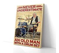 YAASIMOULE Never Underestimate An Old Man With Drum Set Canvas Prints Wall Art