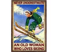 YAASIMOULE Never Underestimate An Old Woman Loves Skiing Skier Poster