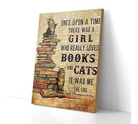 YAASIMOULE Once Upon a Time There Was A Girl Really Loved Book And Cats Canvas Prints Wall Art