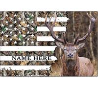 YAASIMOULE Personalized Deer Hunting Poster & Canvas US Flag Camouflage Wall Art Custom Name Home Decor For Hunter Lover