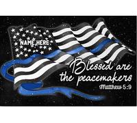 YAASIMOULE Personalized Police Poster & Canvas Blessed Are The Peace Makers Flag Thin Blue Line Wall Art Custom Name Home Decor For Law Enforcement