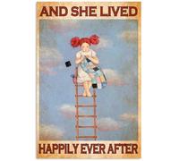 YAASIMOULE Poster And She Lived Happily Ever After Baby Girl Quilting On Ladder Wall Art Home Decor
