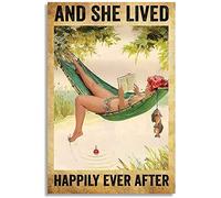 YAASIMOULE Poster And She Lived Happily Ever After Reading Books Hammock Beach Hot Summer Holiday Wall Art Home Decor ANP237
