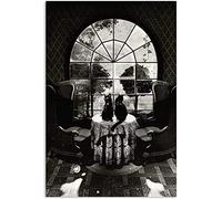 YAASIMOULE Poster Black Cats Armchairs Dark Window Skull Illustration Spooky Halloween Wall Art Home Decor ANP237