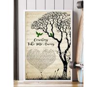 YAASIMOULE Poster Cowboys Take Me Away Song Lyrics Heart Tree Birds Wall Art Home Decor