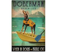 YAASIMOULE Poster Doberman Beach Life When In Doubt Paddle Out Pet Love Quote Funny Wall Art Home Decor