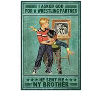 YAASIMOULE Poster I Asked God For A Wrestling Partner He Sent Me My Brother Funny Sibling Quote Wall Art Home Decor