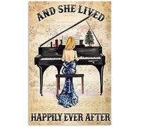 YAASIMOULE Poster Piano Girl She Lived Happily Ever After Woman In Blue Dress Hobby Vintage Wall Art Home Decor ANP237