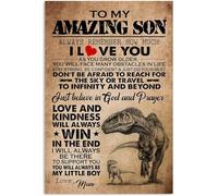 YAASIMOULE Poster To My Amazing Son Vertical From Mom Just Believe In God And Prayer Love Kindness Will Always Win Dinosaur