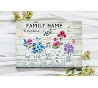 YAASIMOULE Poster Wall Art Custom Family Name With Gorgeous Flowers And Butterflies In This House We Hug Often Decor Quotes