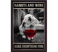 YAASIMOULE Rabbit And Red Wine Make Everything Fine Poster Framed Matte Canvas
